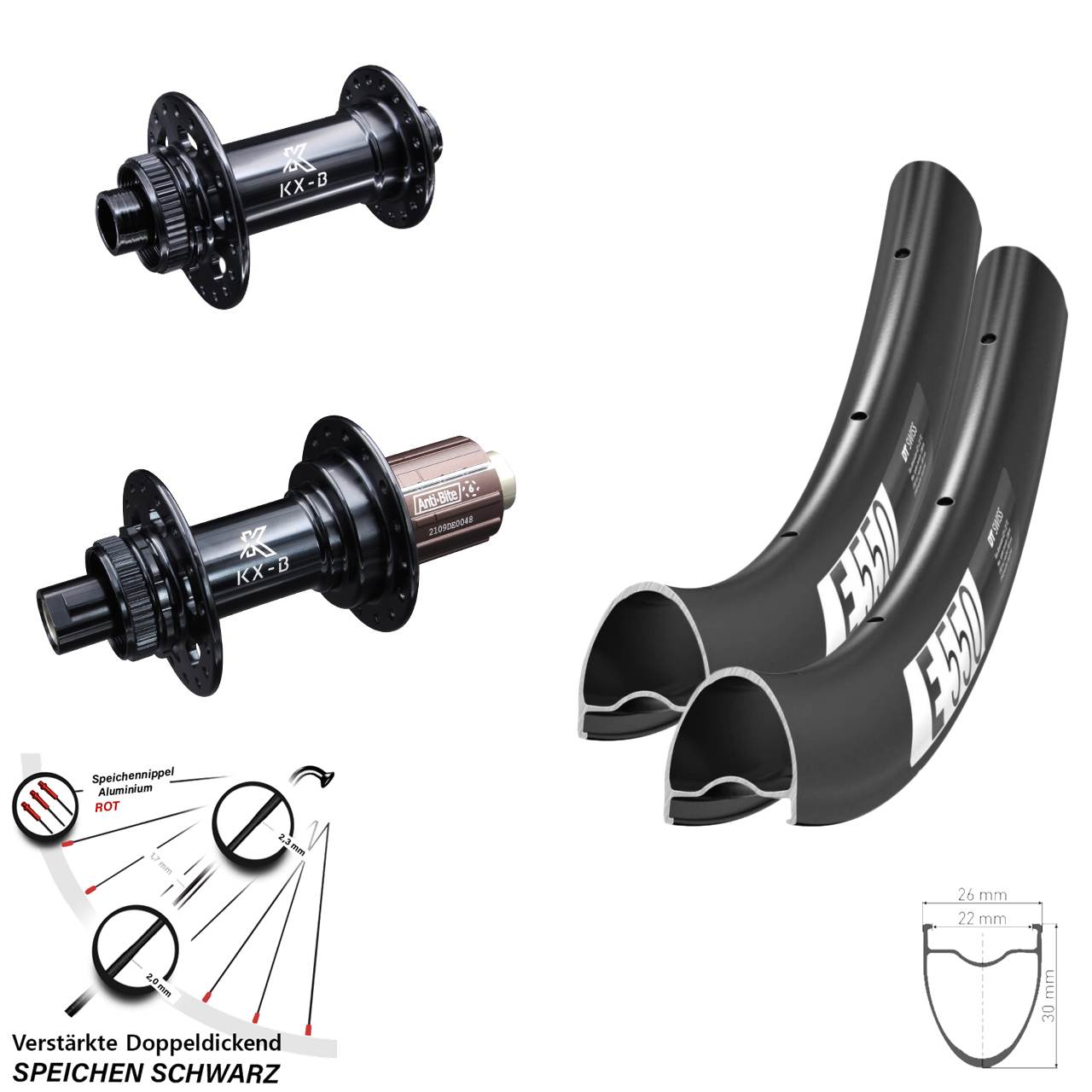 Disc Laufrad-Satz 28 Zoll DT Swiss E550 KX-B Gravel 8-12 fach HG 12x110/148