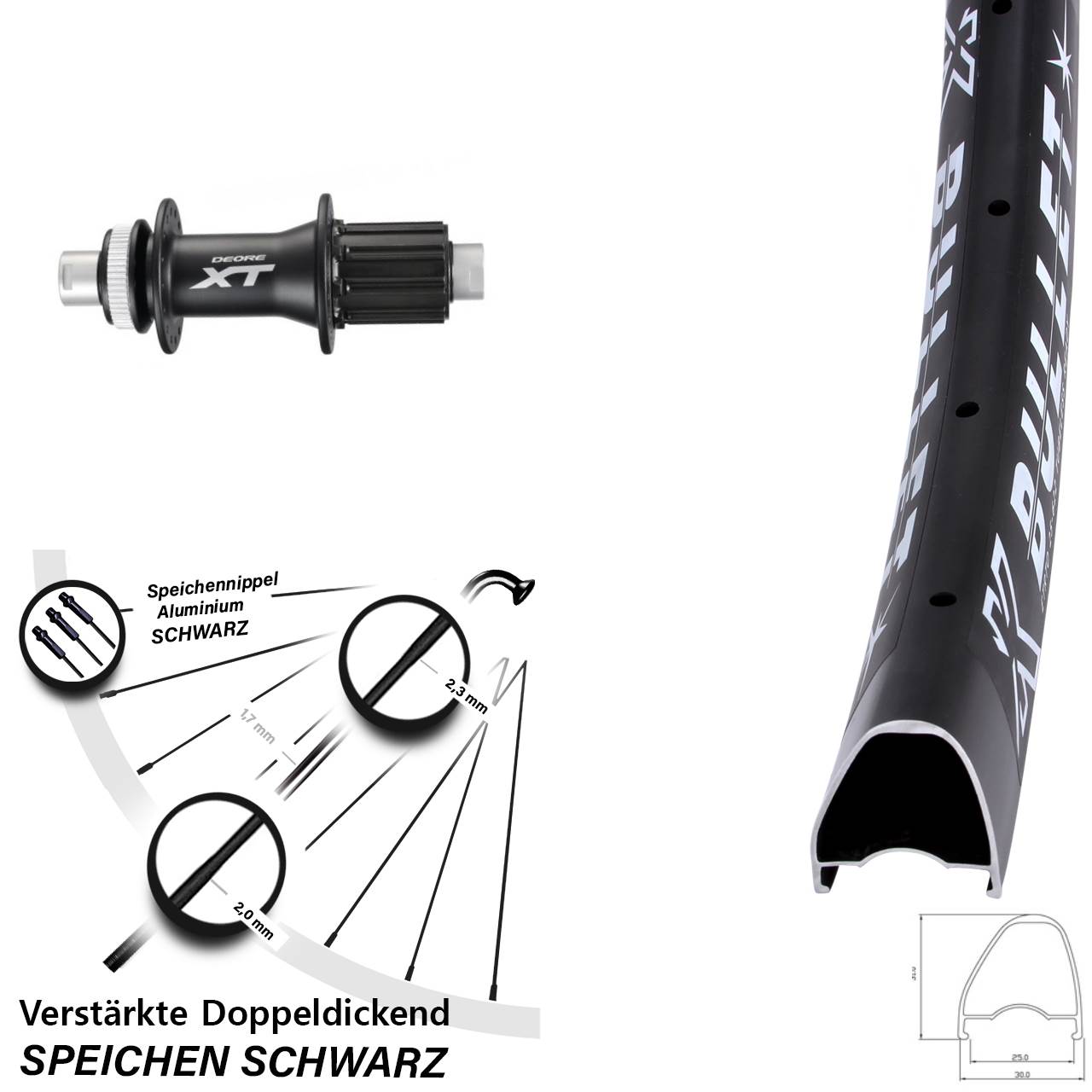 KX Bullet OS Shimano XT 29 Zoll Disc Hinterrad 12x142 8-11 fach