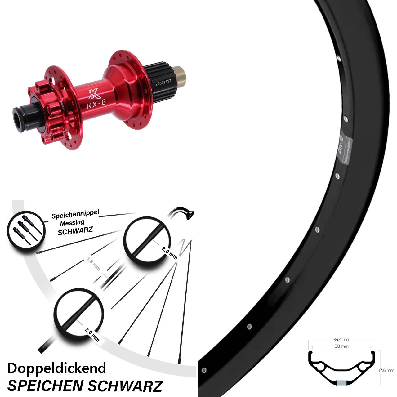 Ryde Disc 30 KX-B rot 29 Zoll 6-Loch Hinterrad 12x148 Shimano Micro Spline