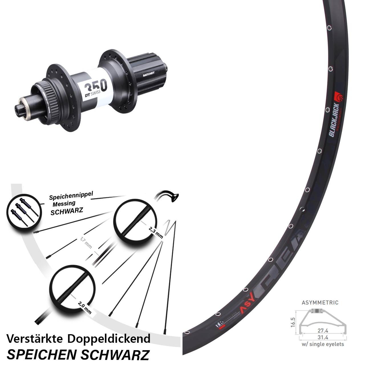 Disc Hinterrad 27,5 Zoll Rodi Ready 27 DT Swiss 350 Ratchet 36 8-11 fach QR Boost