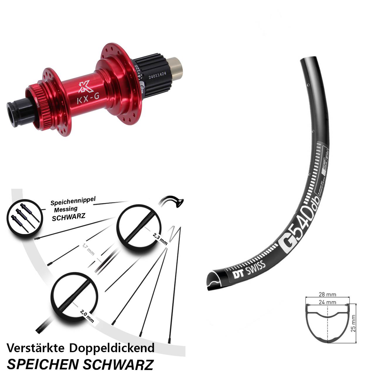 Centerlock Hinterrad 12x142 28 Zoll DT Swiss G540 KX-G rot Shimano Micro Spline