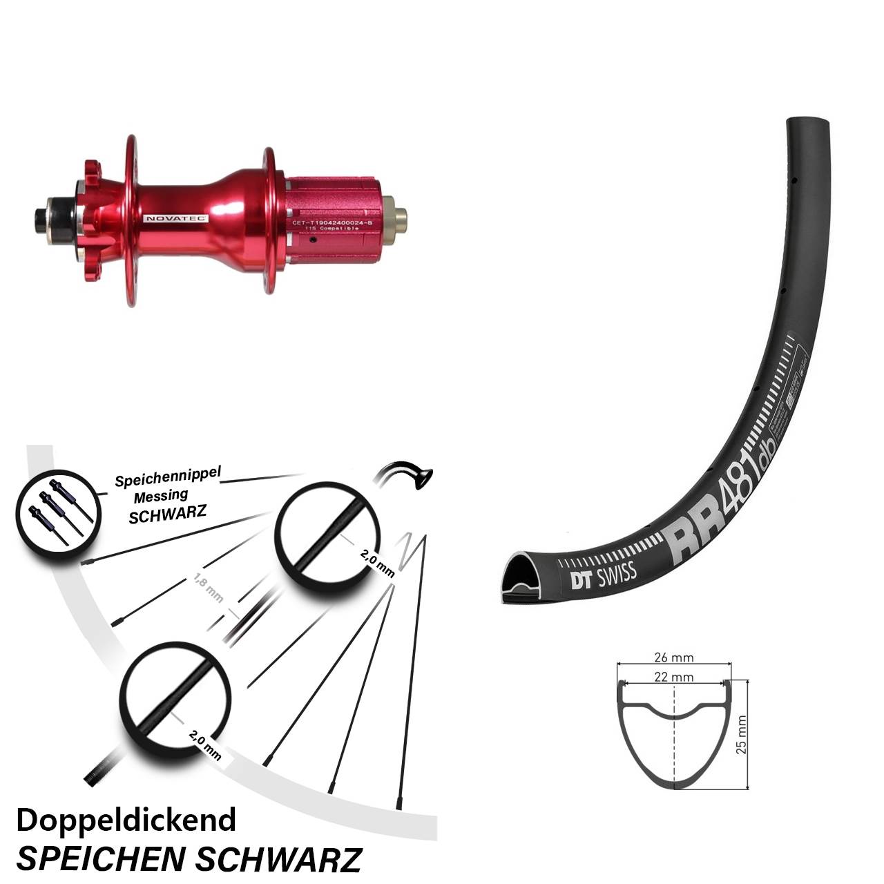 DT Swiss RR481 Novatec D792SB 28 Zoll Hinterrad 6-Loch QR 8-12 fach