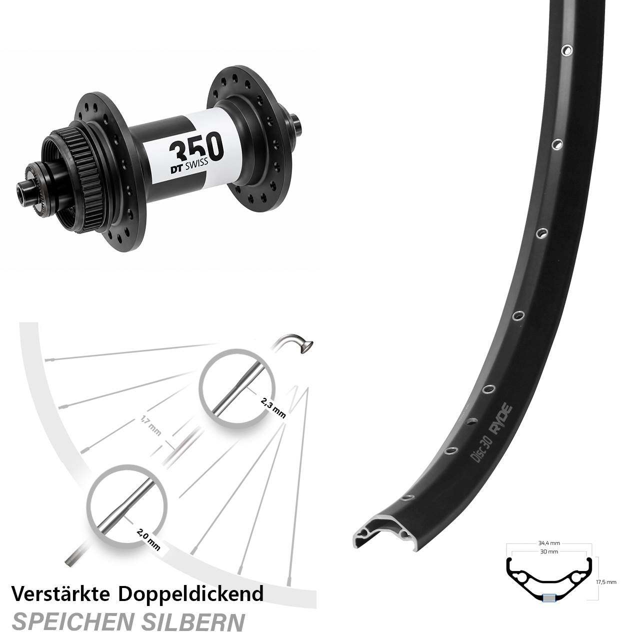 Vorderrad 29 Zoll Ryde Disc 30 DT Swiss 350 QR