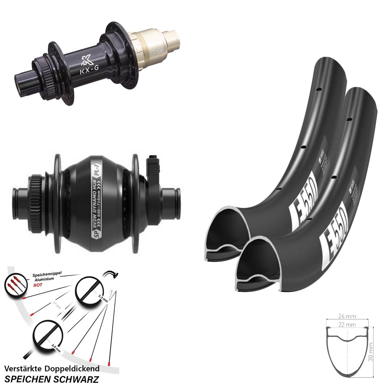 Laufradsatz Centerlock 28 Zoll DT Swiss E 550 KX-G Shutter Precision PL-7 XDR 12x100/142