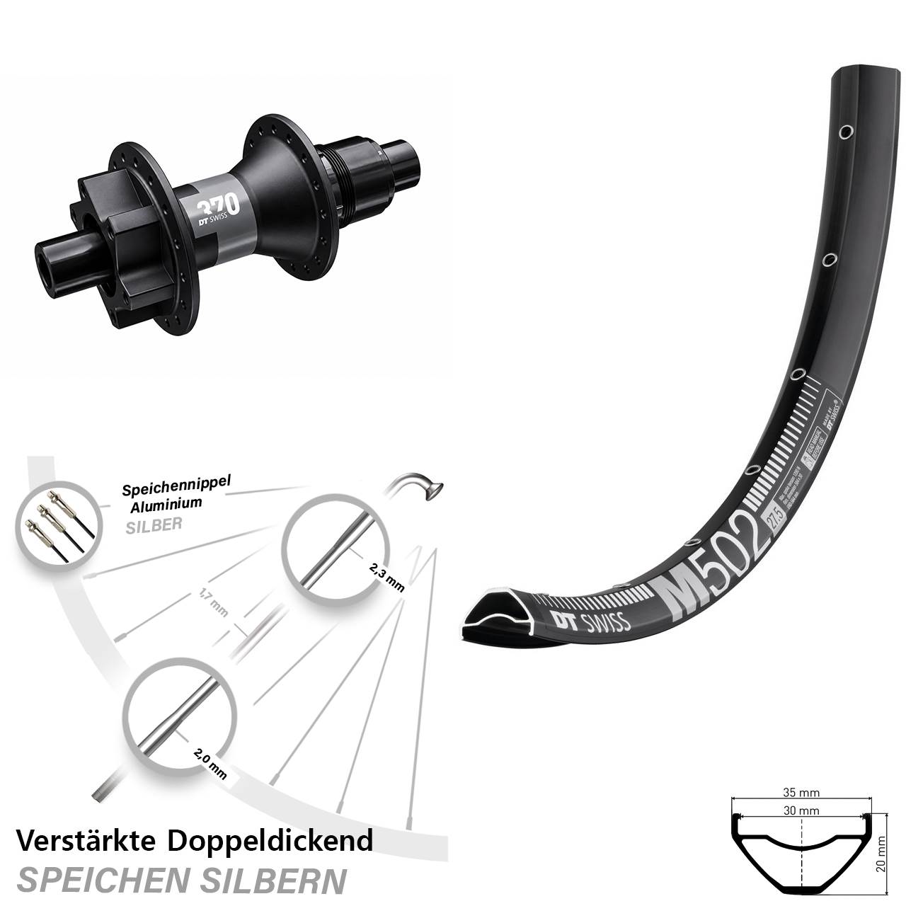 29 Zoll DT Swiss M502-370 Disc Hinterrad 12x142 XD