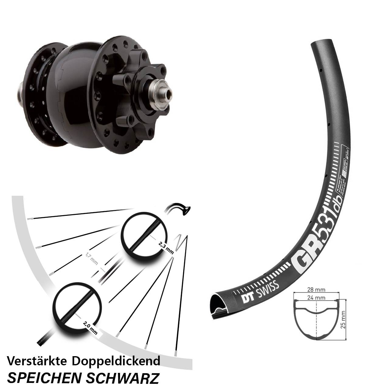 Disc Vorderrad mit Nabendynamo 29 Zoll DT Swiss GR 531 SON 28 für Schnellspanner