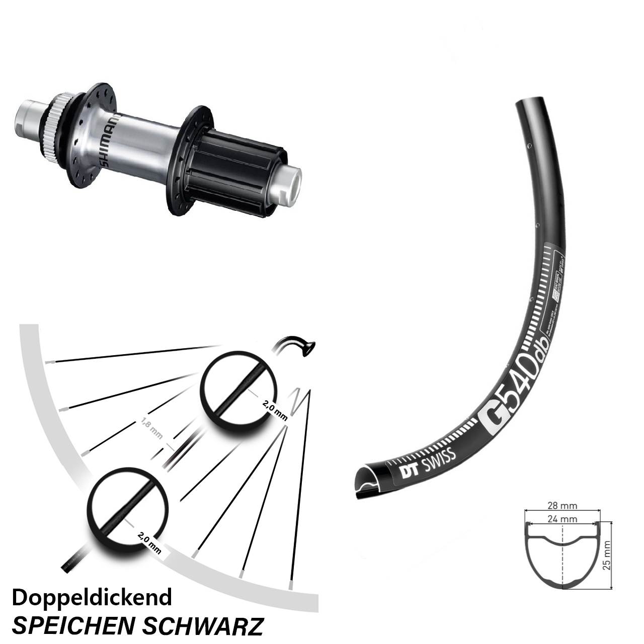 Laufrad 28 Zoll DT Swiss G 540 DB Disc schwarz Shimano FH-RS770