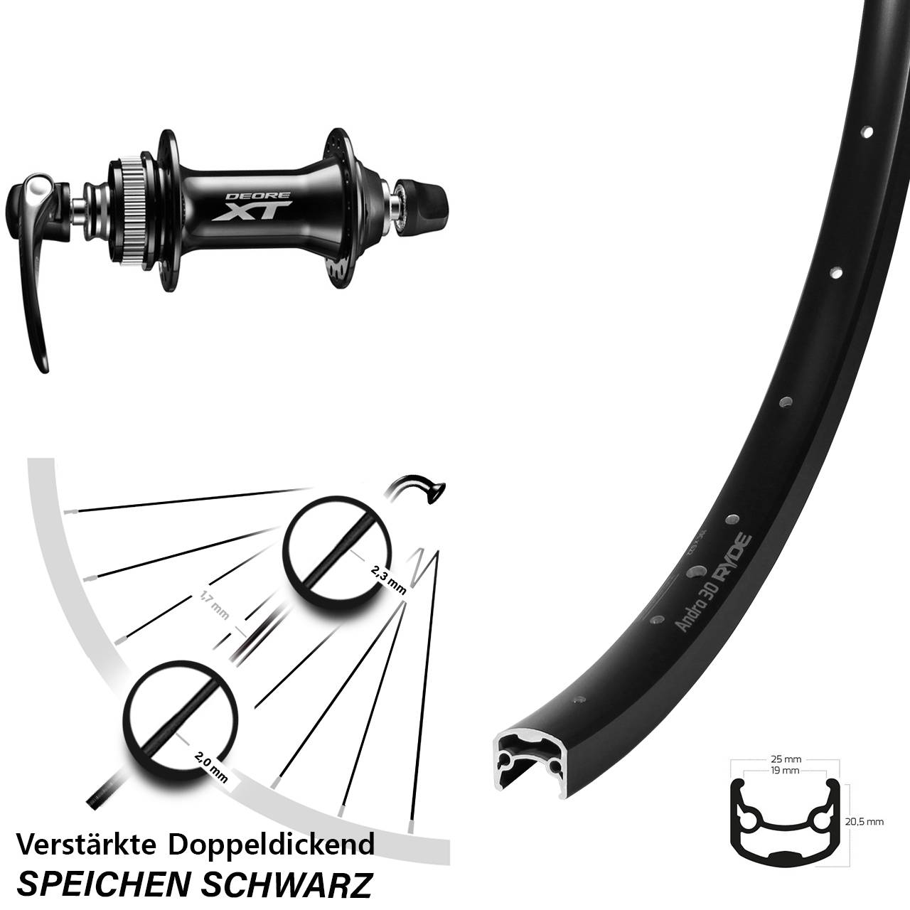 Disc Laufrad 28 Zoll Ryde Andra 30 Shimano HB-M8000 QR