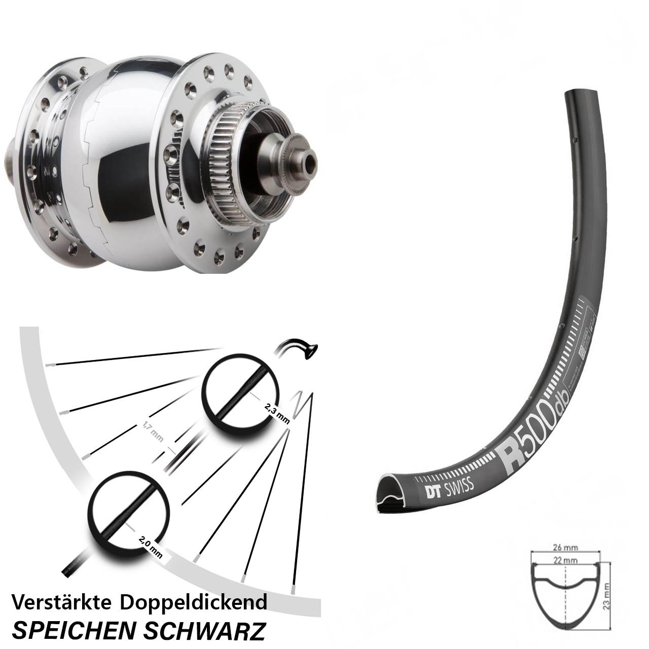 Centerlock Vorderrad mit Dynamo SON 28 Zoll DT Swiss R 500 QR