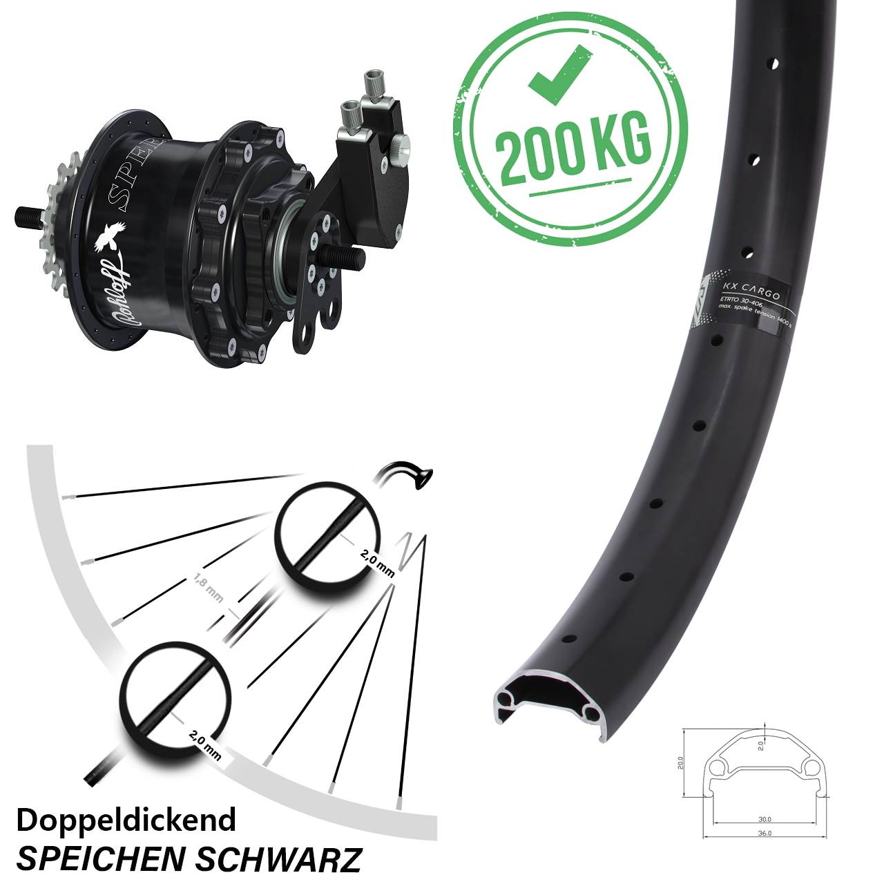 Hinterrad 29 Zoll KX Cargo TR Rohloff Speedhub 500/14 TS DB Tandem schwarz