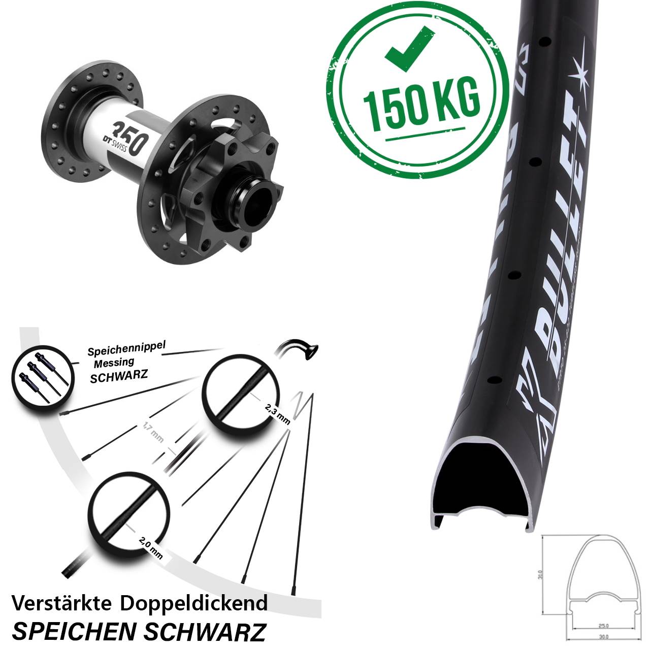 KX Bullet DT Swiss 350 29 Zoll 6-Loch Vorderrad 15x110 Boost