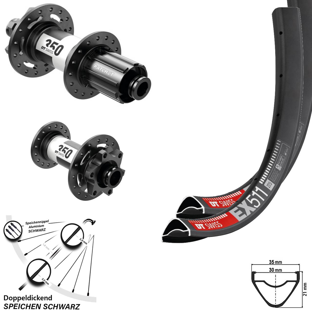 29 Zoll DT Swiss EX 511-350 6-Loch Laufradsatz 15x100 12x142 8-11 fach HG
