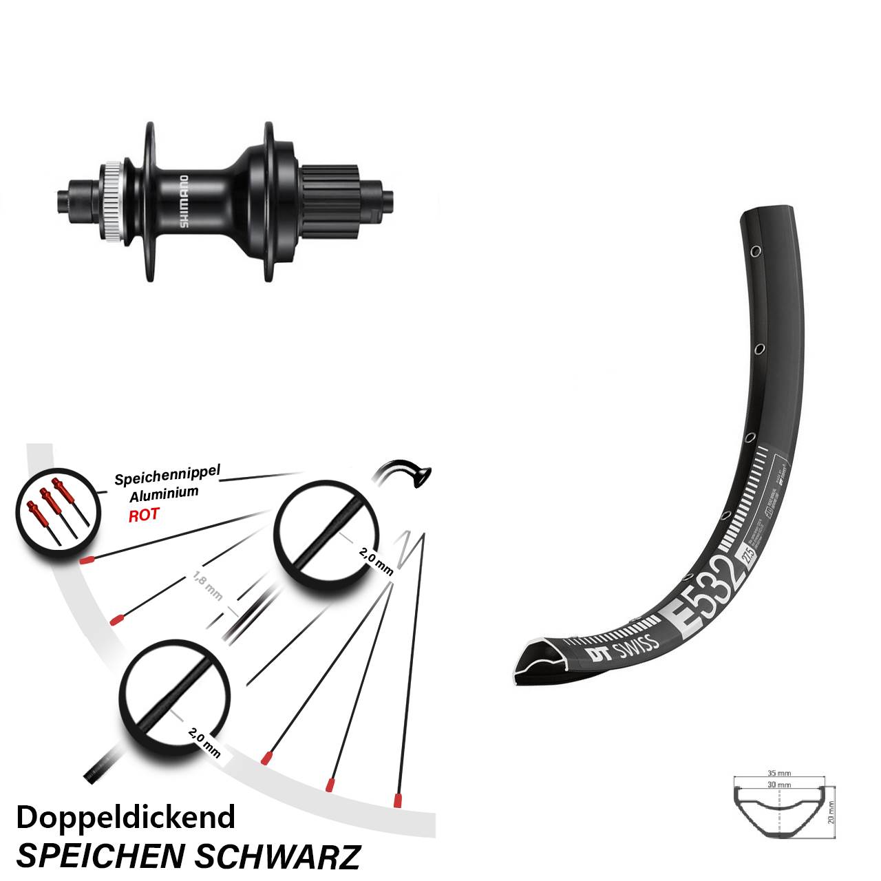 Disc Laufrad 29 Zoll DT Swiss E532 Shimano MT500 Micro Spline QR