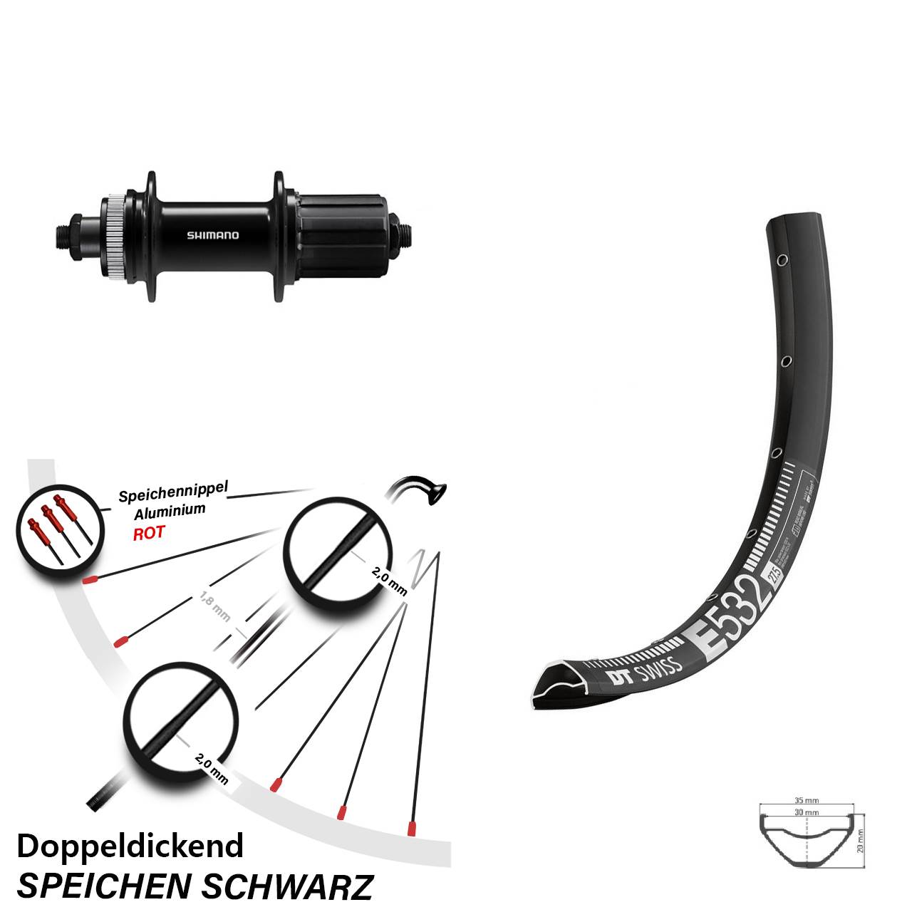Disc Laufrad 27,5 Zoll DT Swiss E 532 Shimano FH-QC400 8-11 fach HG für Schnellspanner