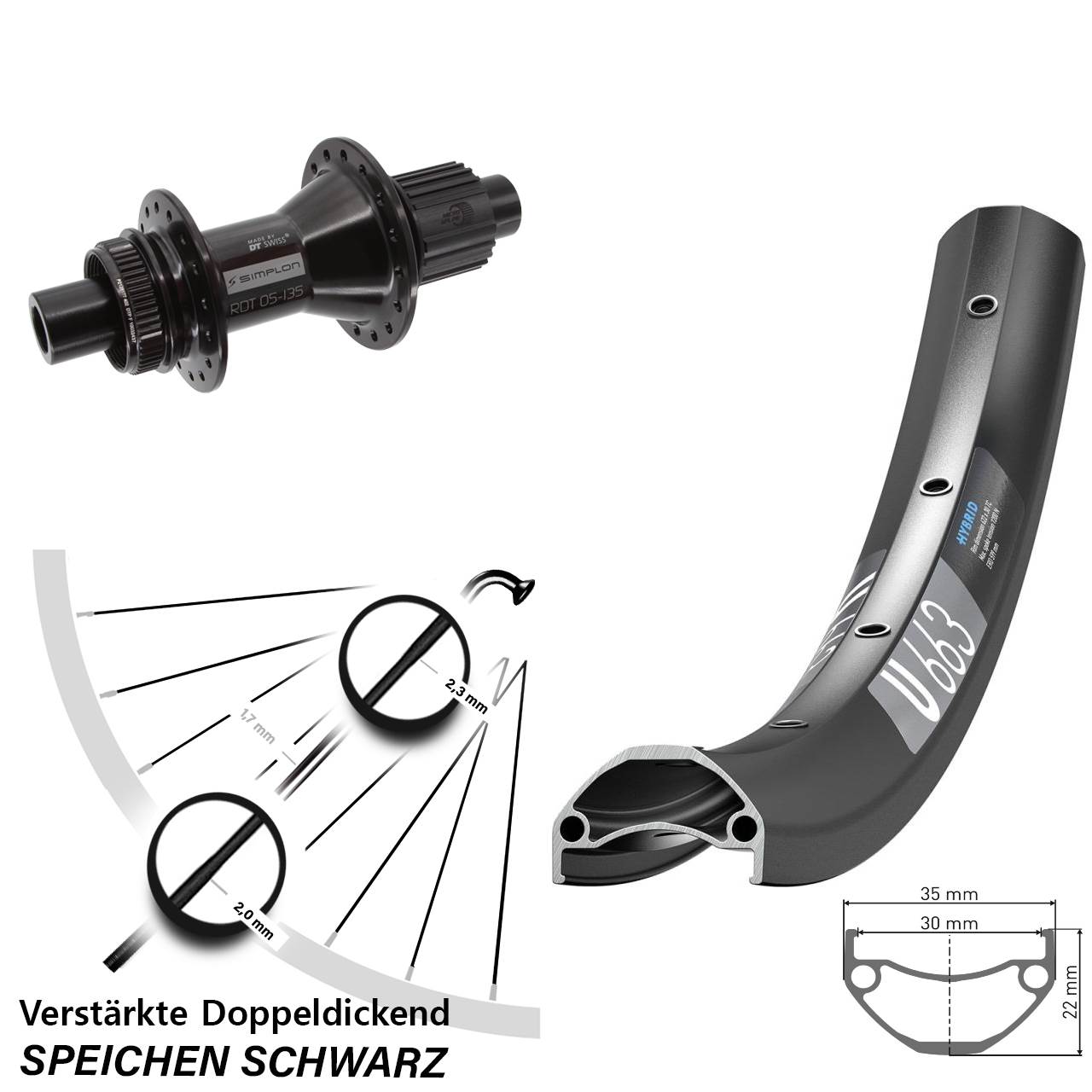 27,5 Zoll DT Swiss U663 DT Swiss 370 Hybrid Disc Hinterrad 12x142 Micro Spline