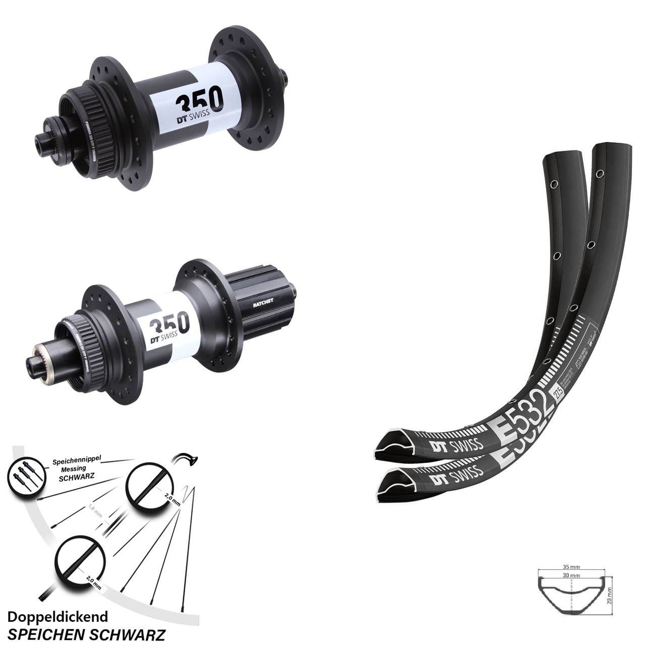 Laufrad-Satz für Schnellspanner 29 Zoll DT Swiss E 532-350 8-11 fach HG