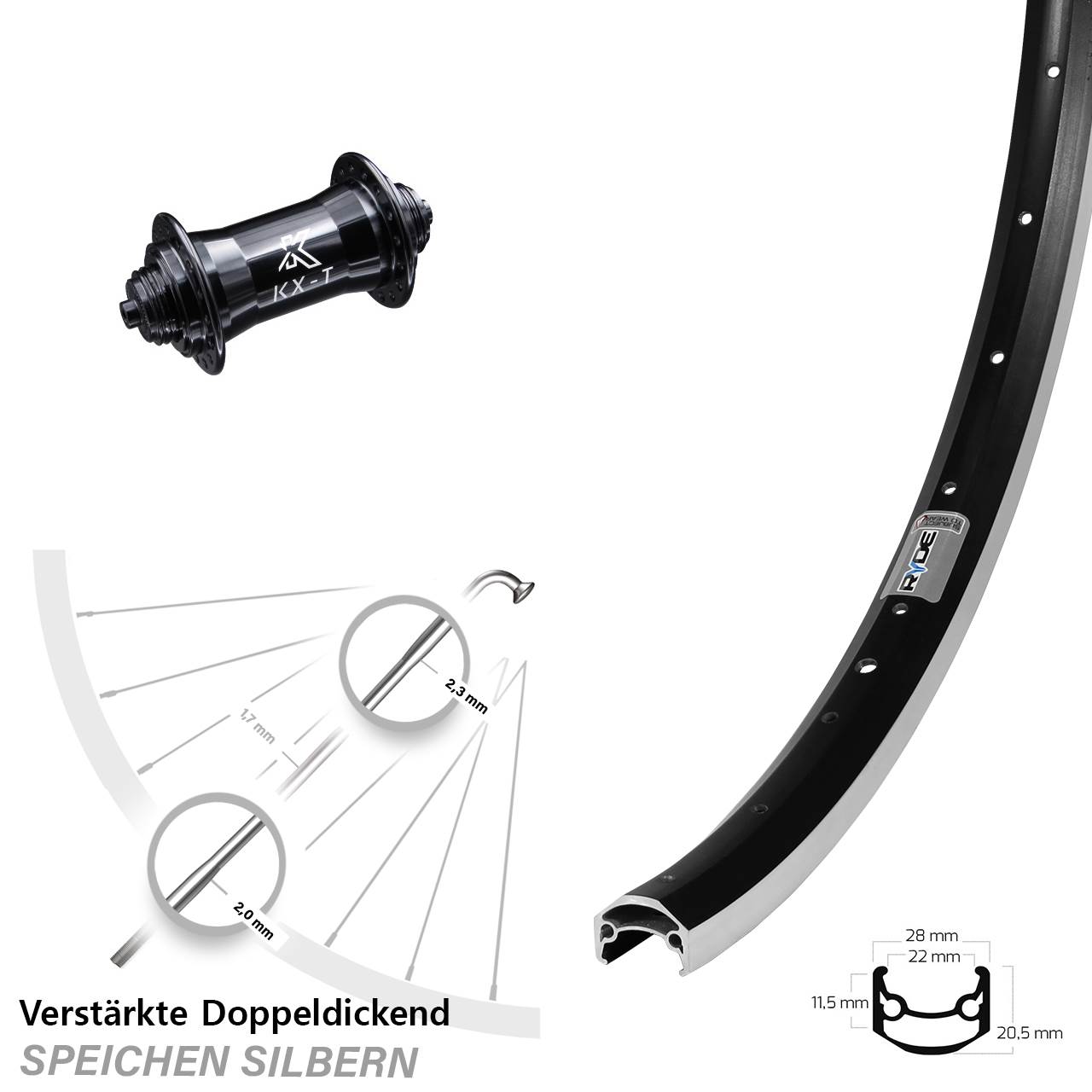 Vorderrad 27,5 Zoll Ryde Andra 35 KX-T QR