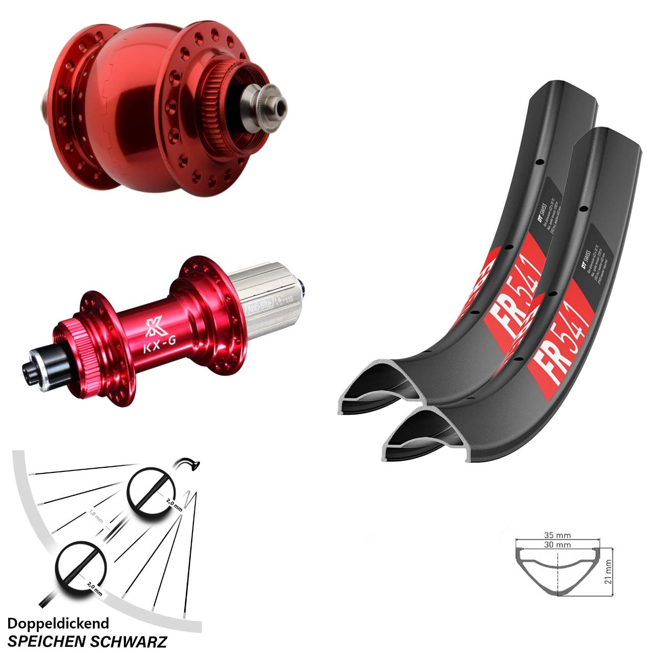 Laufradsatz Centerlock 29 Zoll DT Swiss FR541 KX-G rot SON 28 8-12 fach HG QR