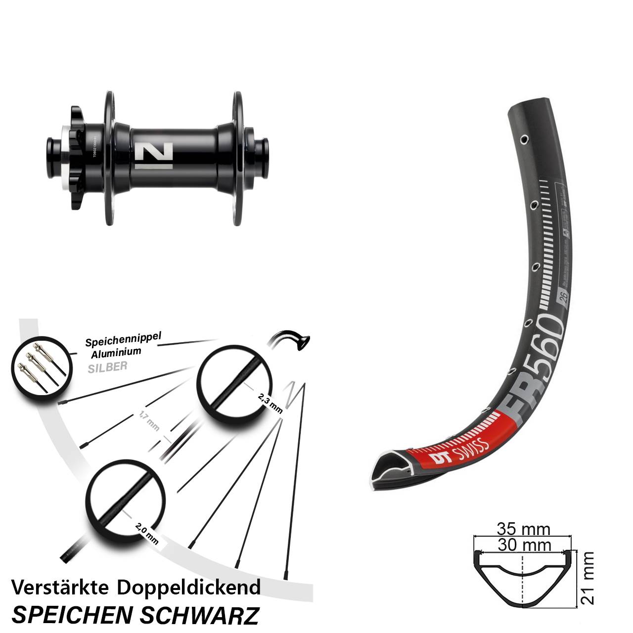 Disc Vorderrad 26 Zoll DT Swiss FR560 Novatec D041SB 15x110 Boost