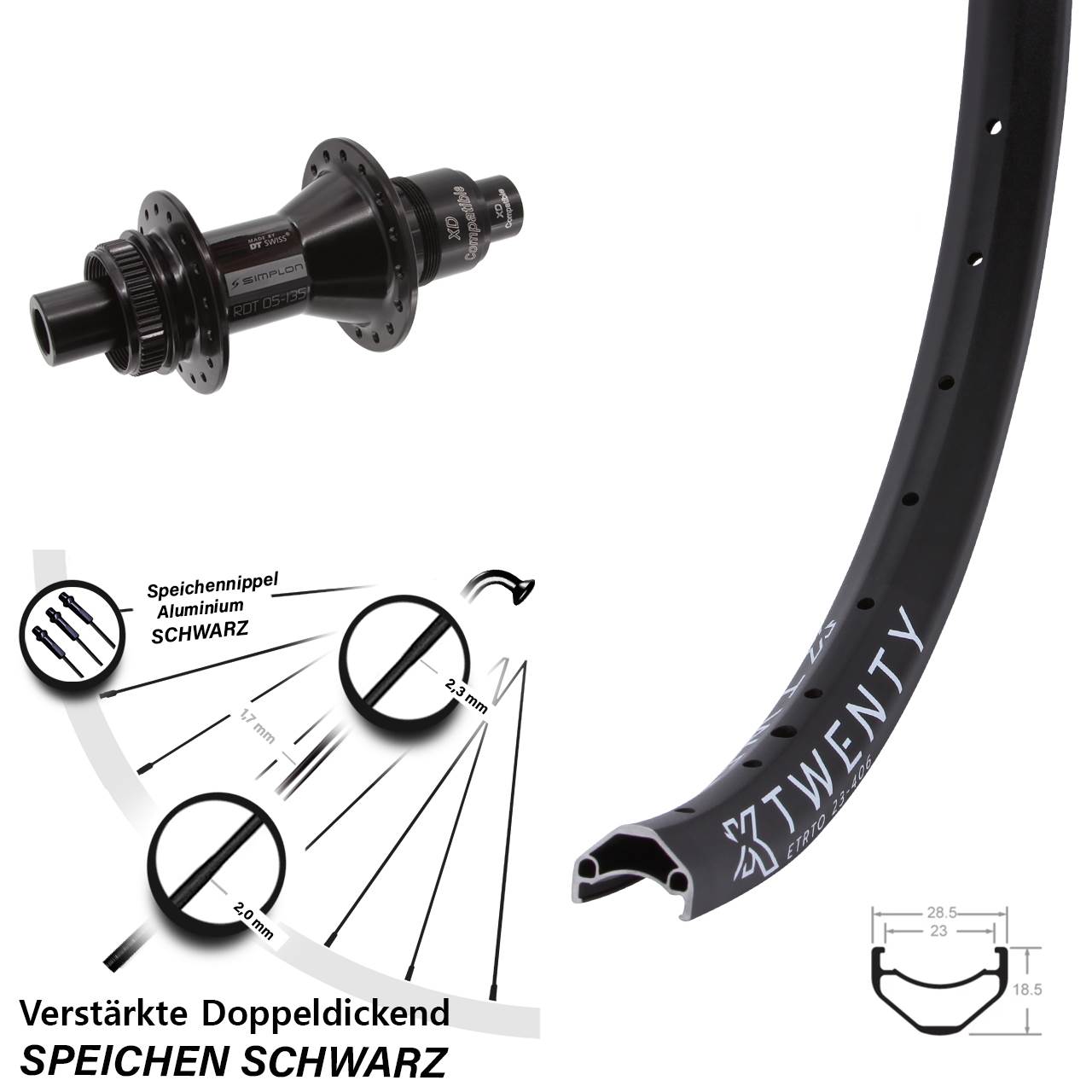 Hinterrad Centerlock 12x142 20 Zoll KX Twenty DT Swiss 370 XD 11-12 fach
