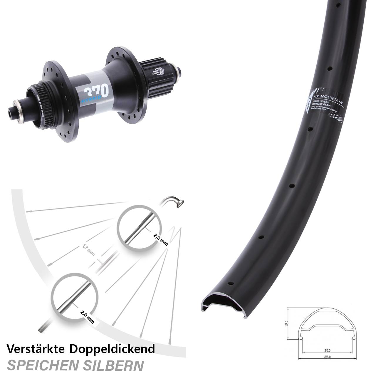 Boost Disc Hinterrad QR 29 Zoll KX Mountain DT Swiss 370 Hybrid Micro Spline