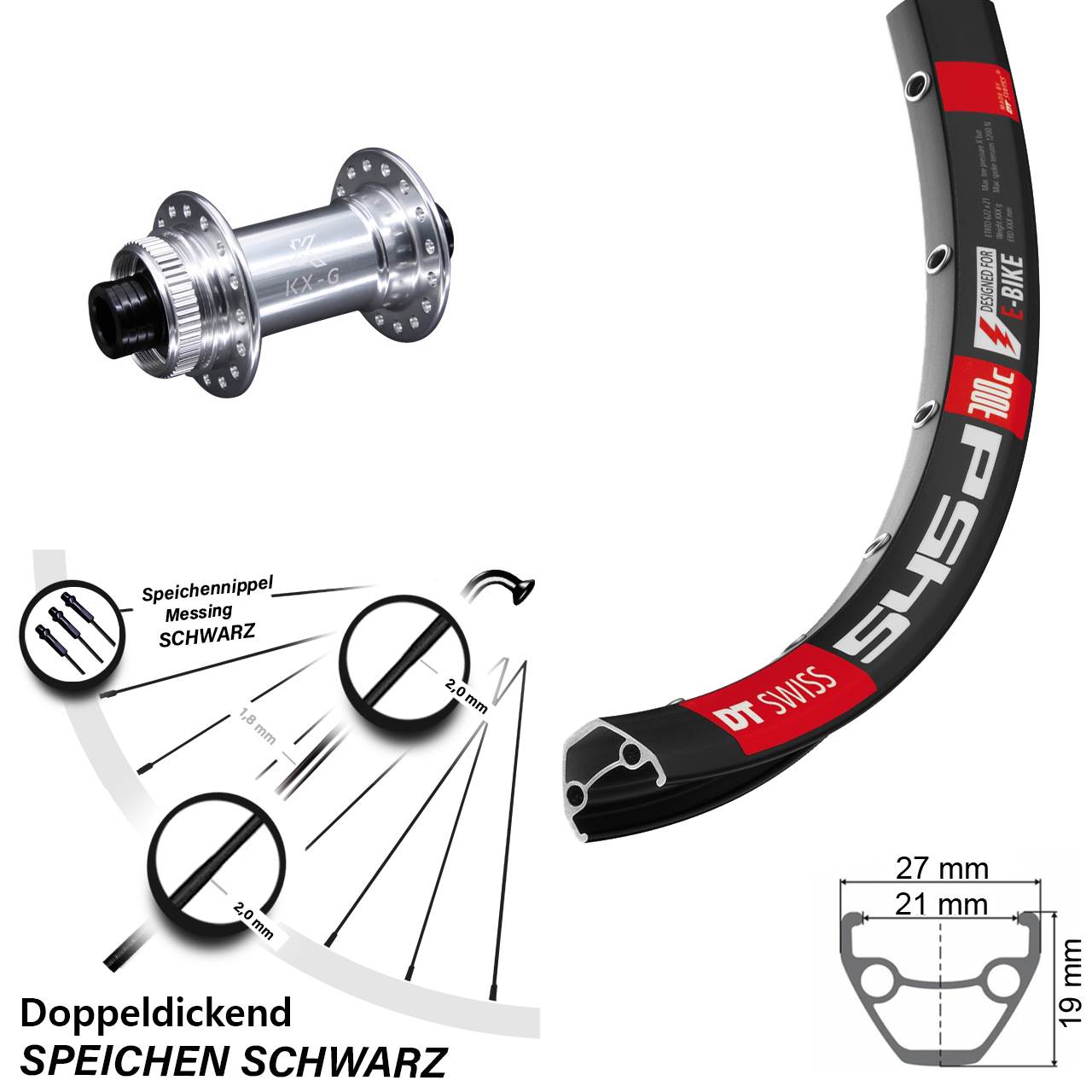 DT Swiss 545 KX-G 28 Zoll Vorderrad Centerlock 12x100