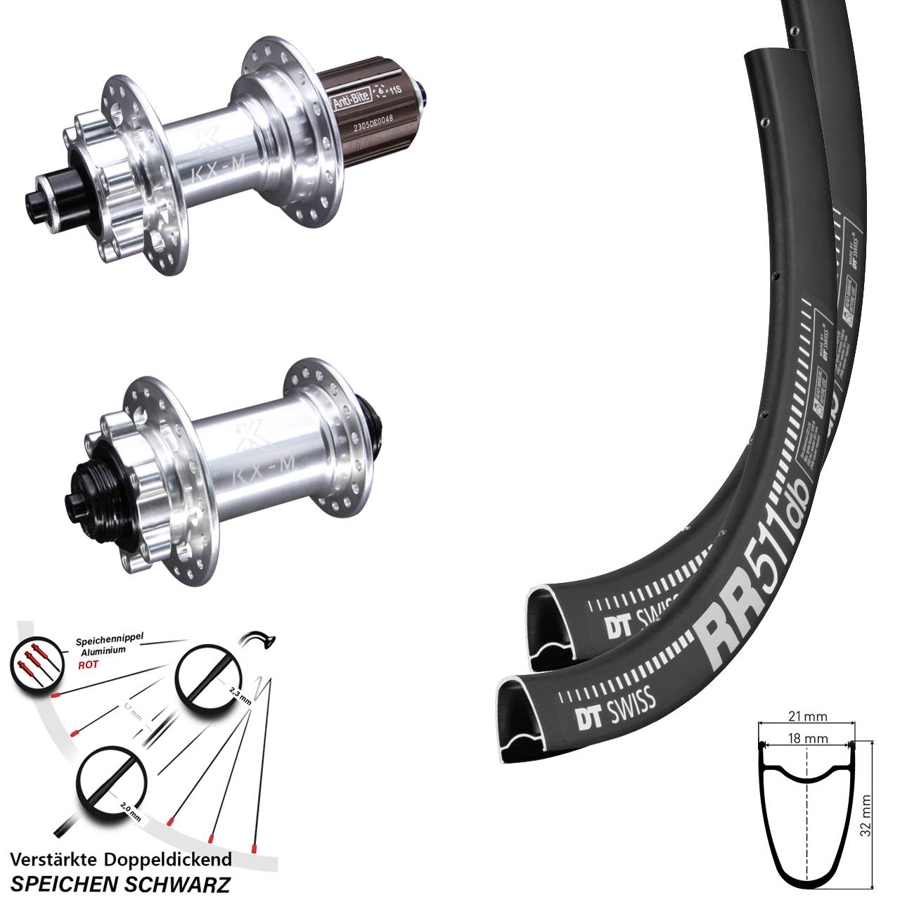 DT Swiss RR511 KX-M 28 Zoll Laufradsatz 6-Loch für Schnellspanner 8-12 fach