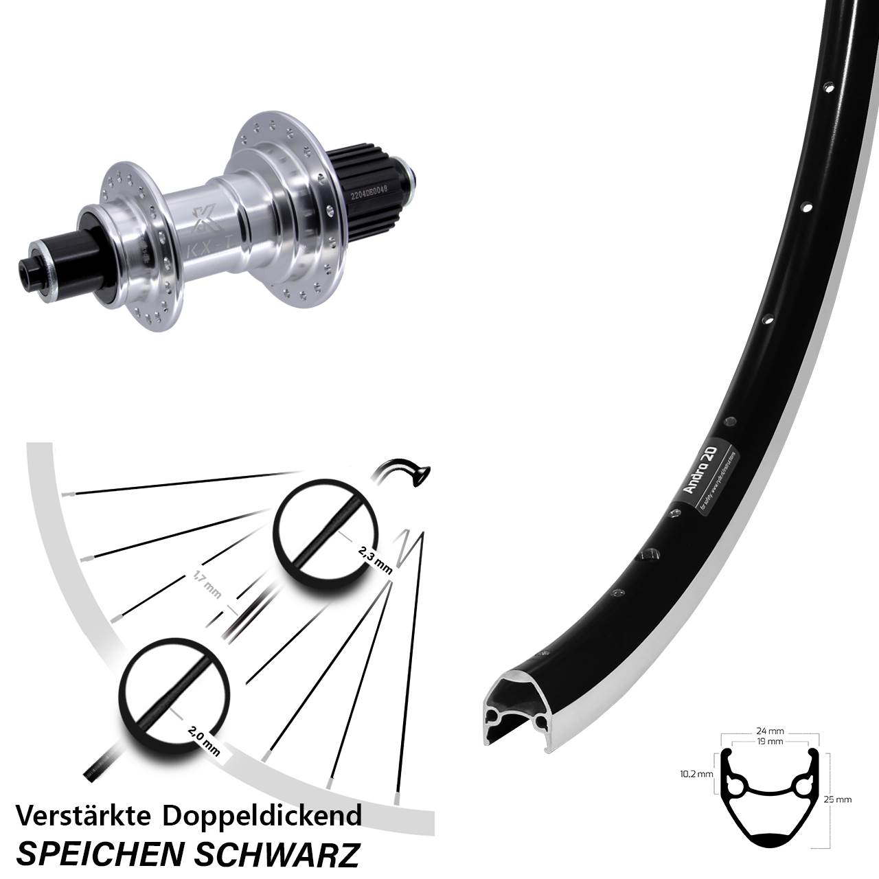 Ryde Andra 20 KX-TS Heavy Duty 28 Zoll Hinterrad QR Shimano Micro Spline