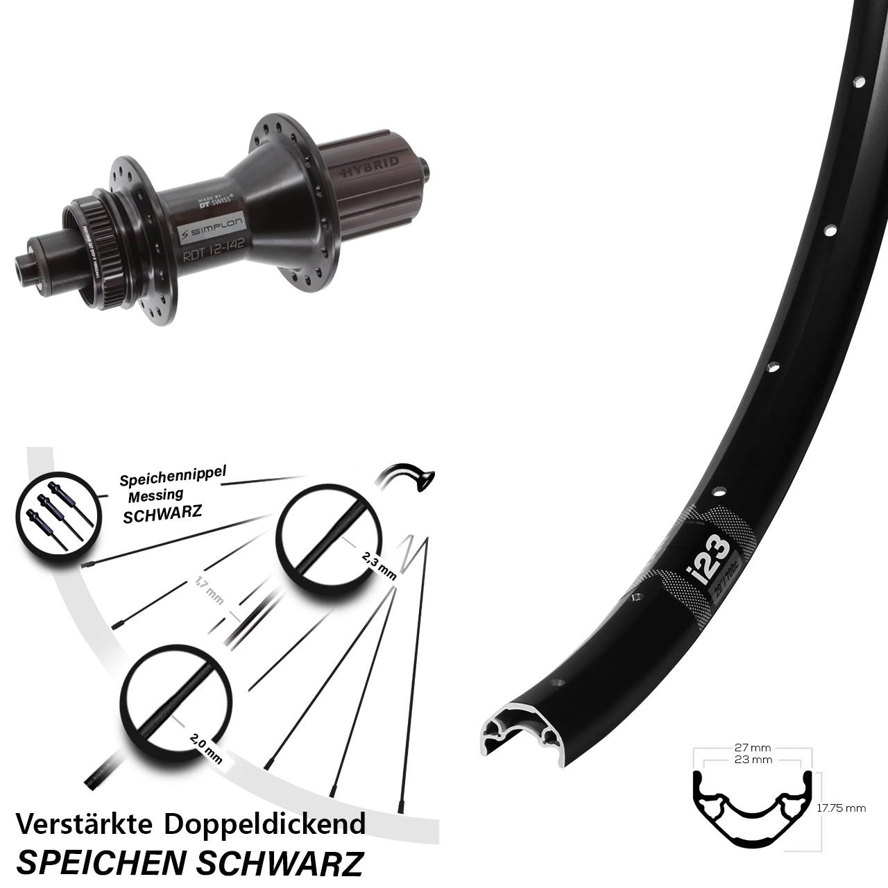 WTB i23 ST DT Swiss 370 Hybrid 29 Zoll Centerlock Hinterrad für Schnellspanner 8-11 fach