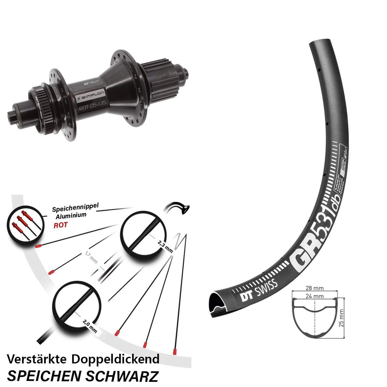 DT Swiss GR531-370 Hybrid 28-29 Zoll Hinterrad Centerlock QR Micro Spline