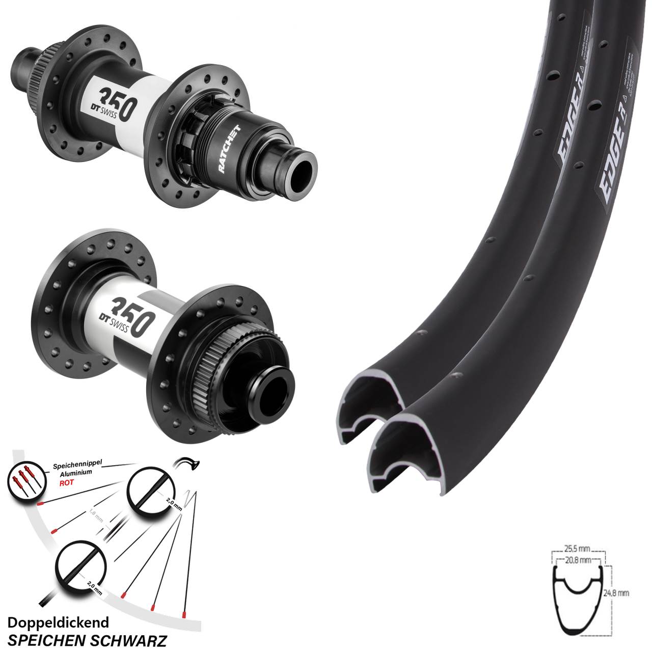 Ryde Edge R25 OS DT Swiss 350 Ratchet 36 28 Zoll Laufradsatz Centerlock 12x100/142 XDR