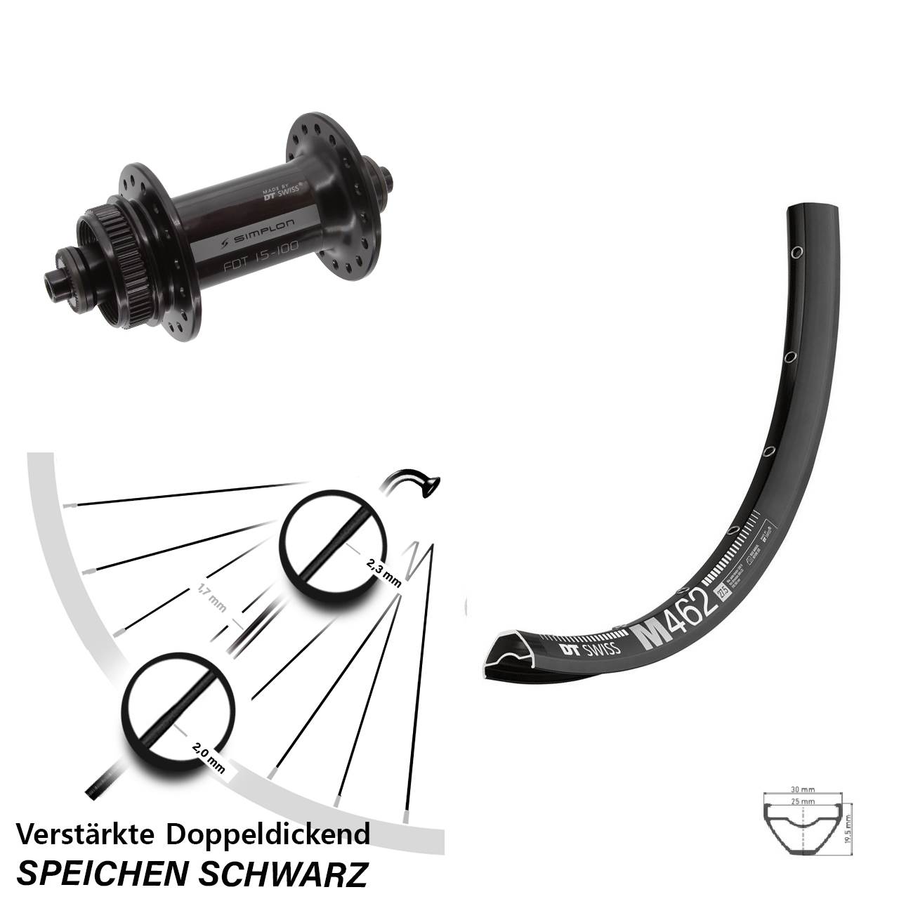 Disc Laufrad für Schnellspanner 27,5 Zoll DT Swiss M462-370