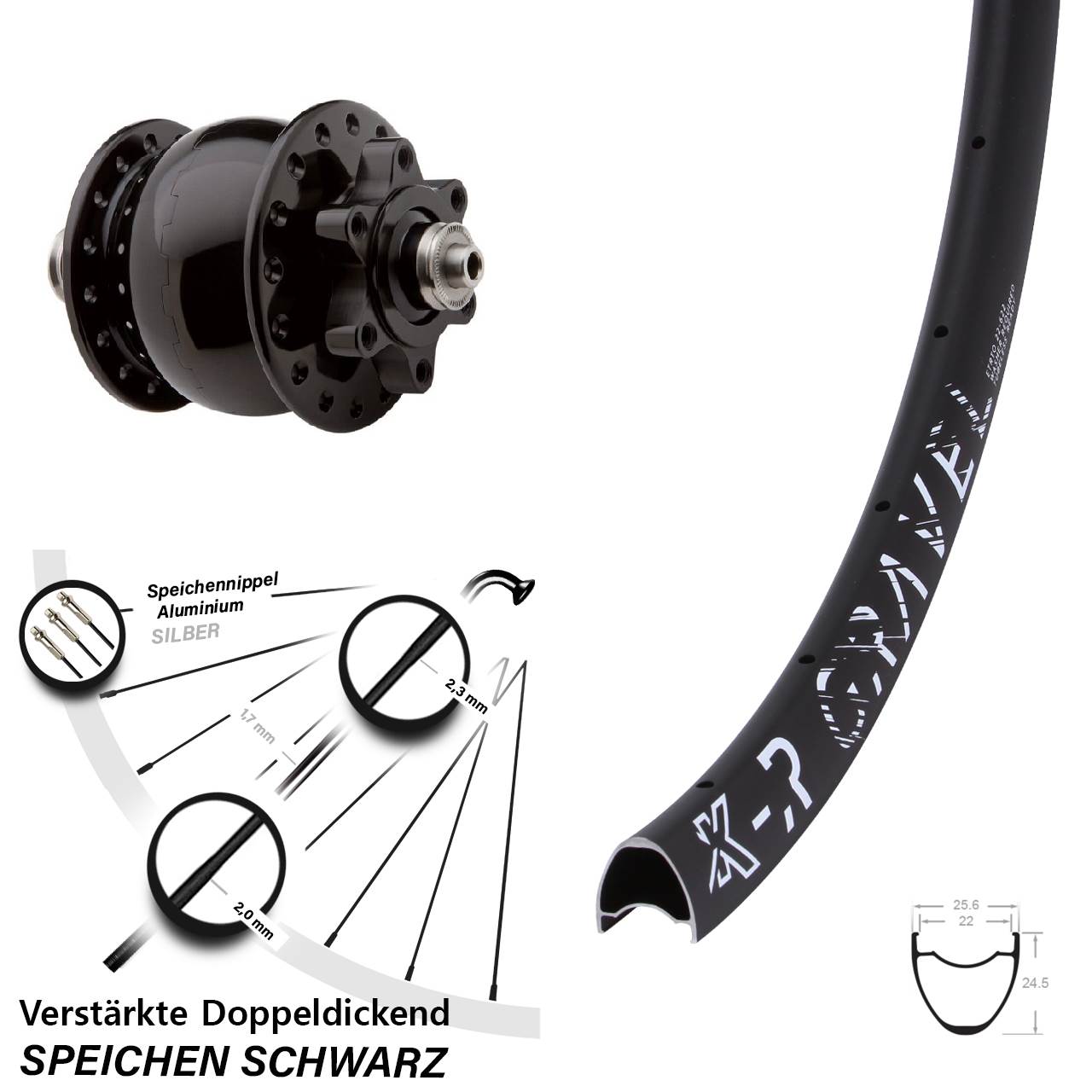 Nabendynamovorderrad 6-Loch für Schnellspanner 28-29 Zoll KX-R Gravel SON 28