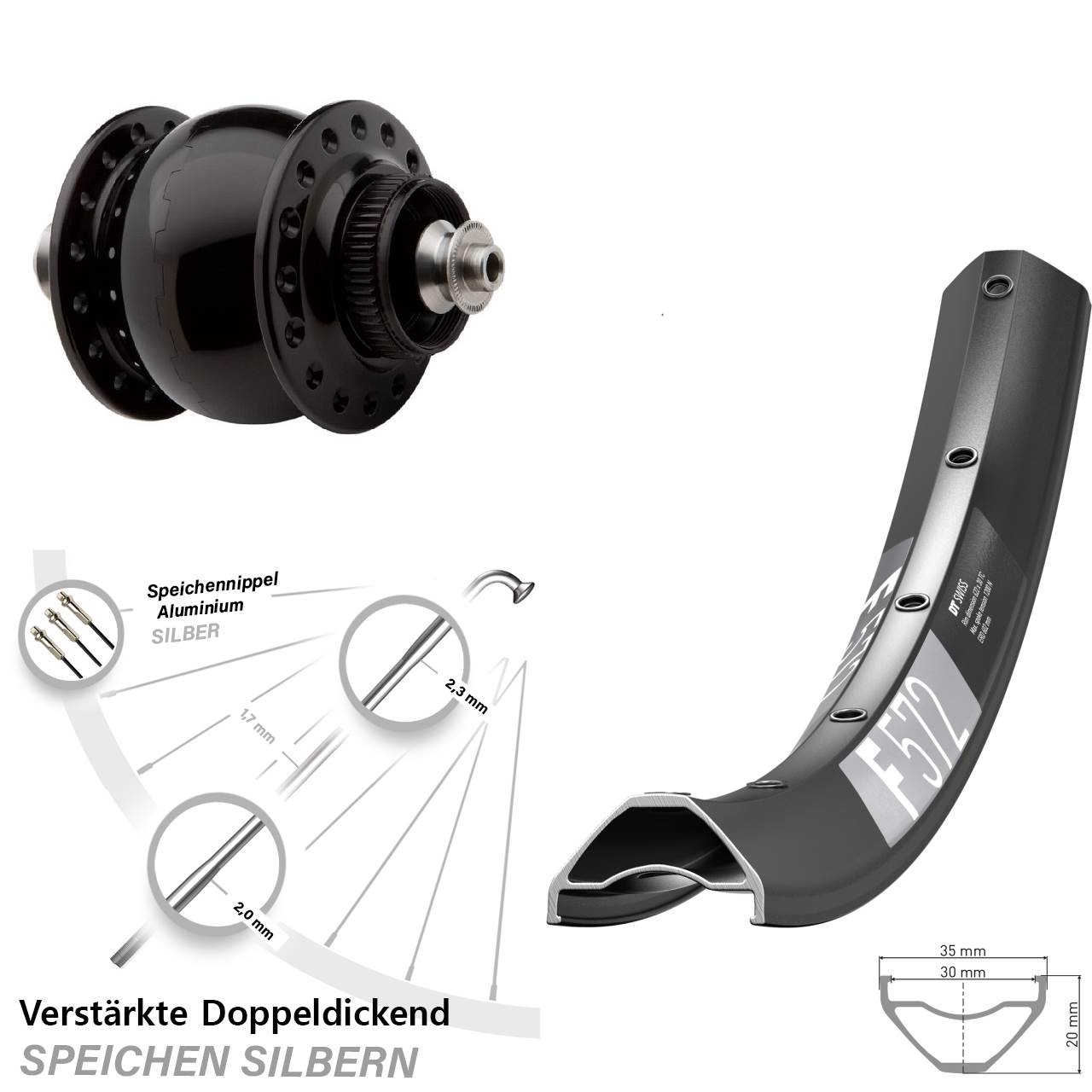 Nabendynamo-Vorderrad Centerlock 29 Zoll DT Swiss F572 SON 28 QR