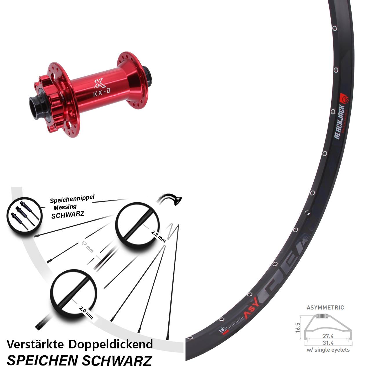 29 Zoll Vorderrad KX-B rot 15x110 mm Boost Rodi Ready 6-Loch