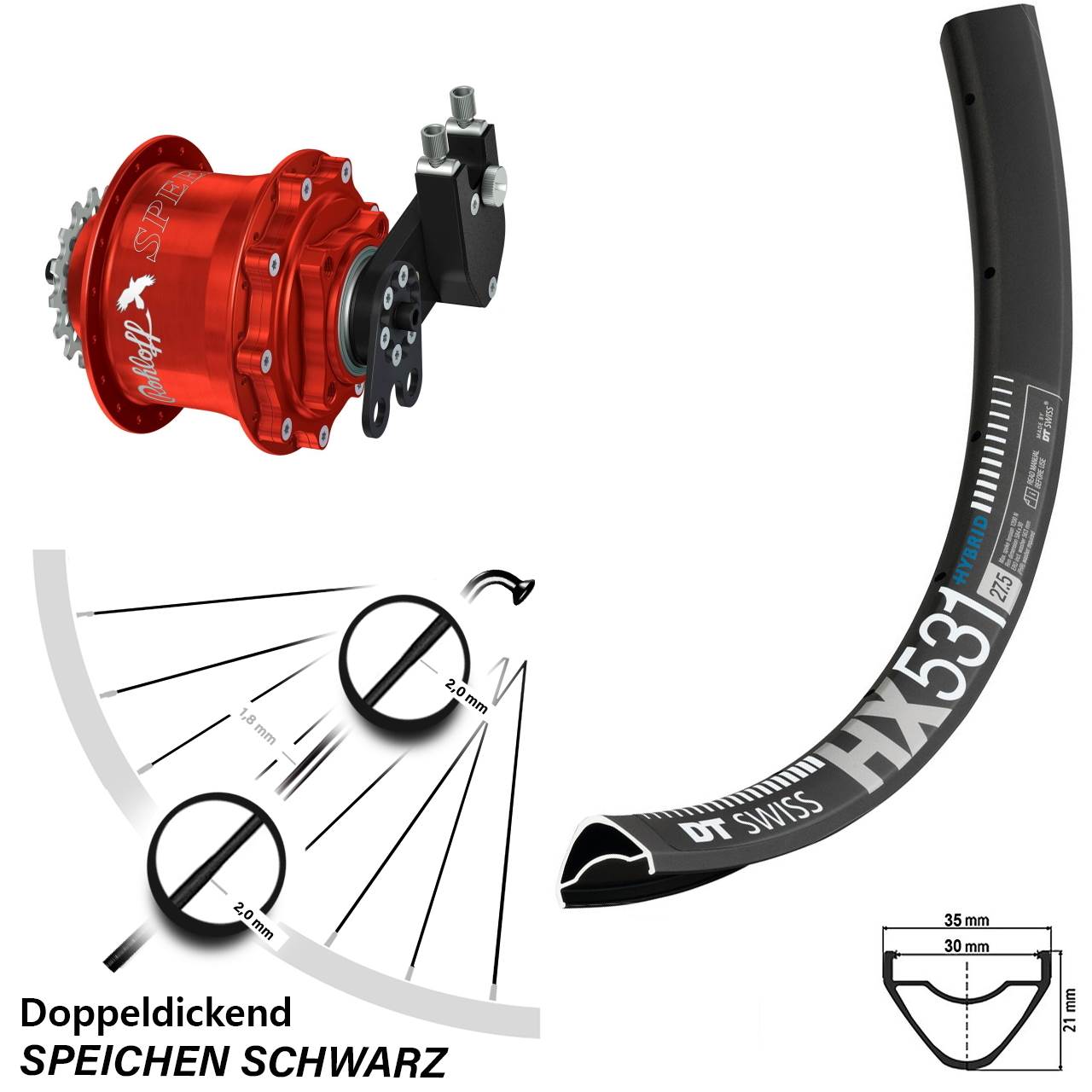 29 Zoll DT Swiss HX531 Rohloff Speedhub CC DB rot