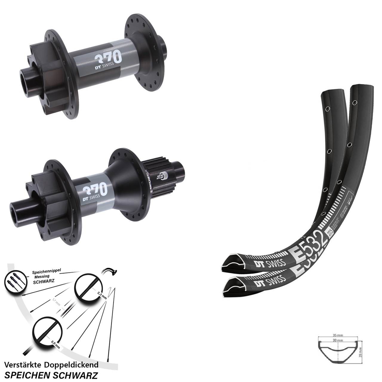 Disc Laufrad-Satz 29 Zoll DT Swiss E 532-370 Micro Spline 15x110 12x148 Boost