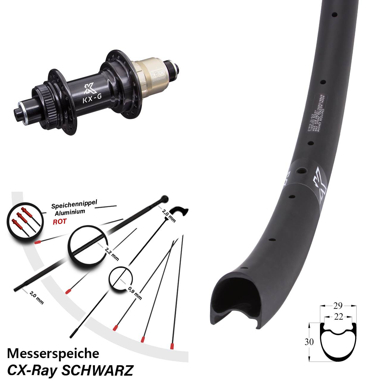 29 Zoll KX-RC Gravel Carbon schwarz Disc Laufrad QR Sram XDR CX-Ray