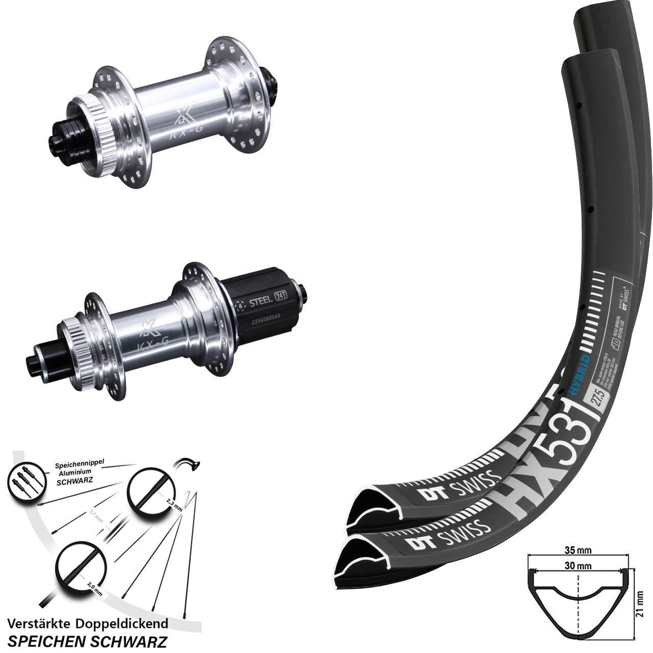 Laufradsatz Centerlock QR 29 Zoll DT Swiss HX531 KX-GS verstärkt 8-12 fach