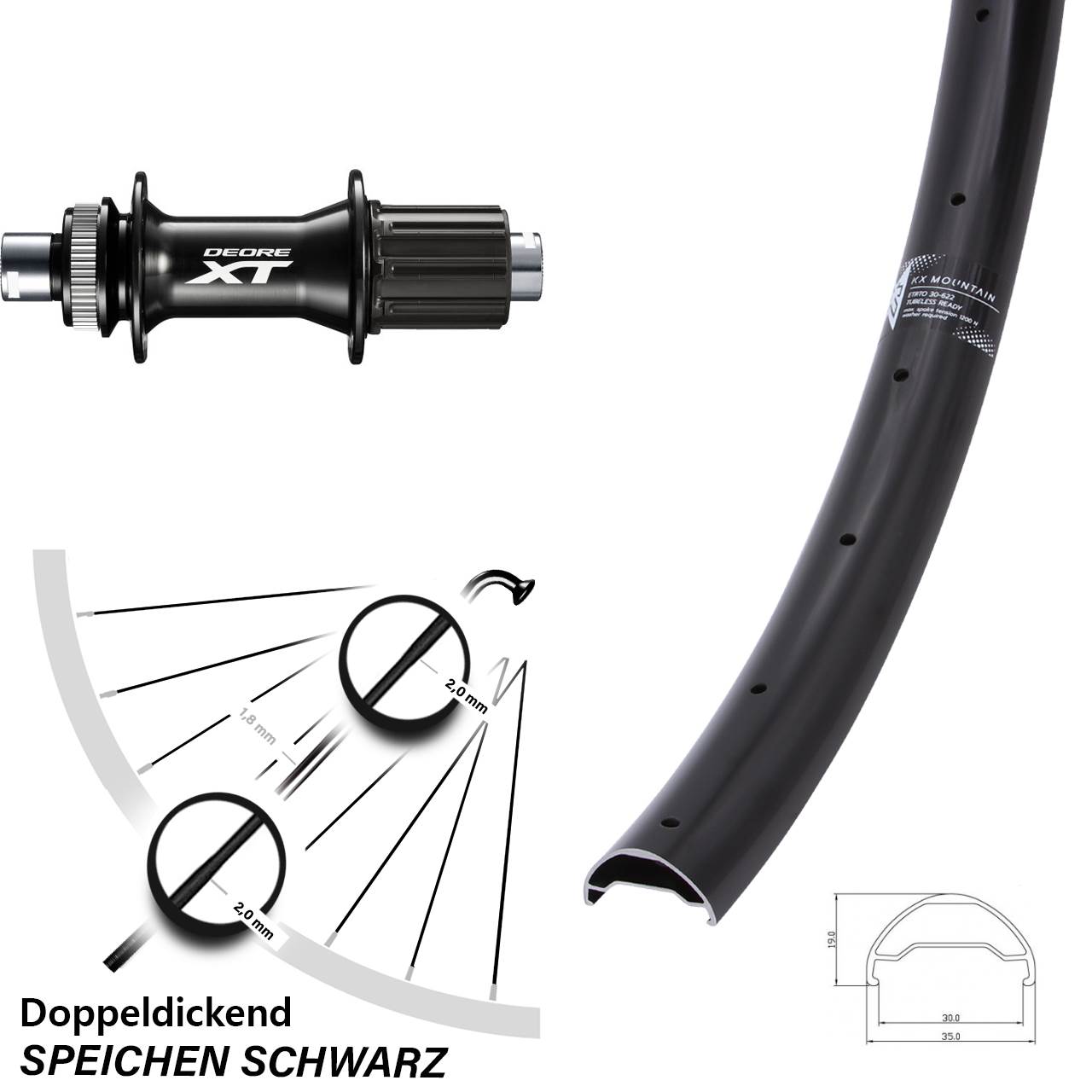 Disc Hinterrad 29 Zoll KX Mountain Shimano FH-M8010-B 8-11 fach 12x148