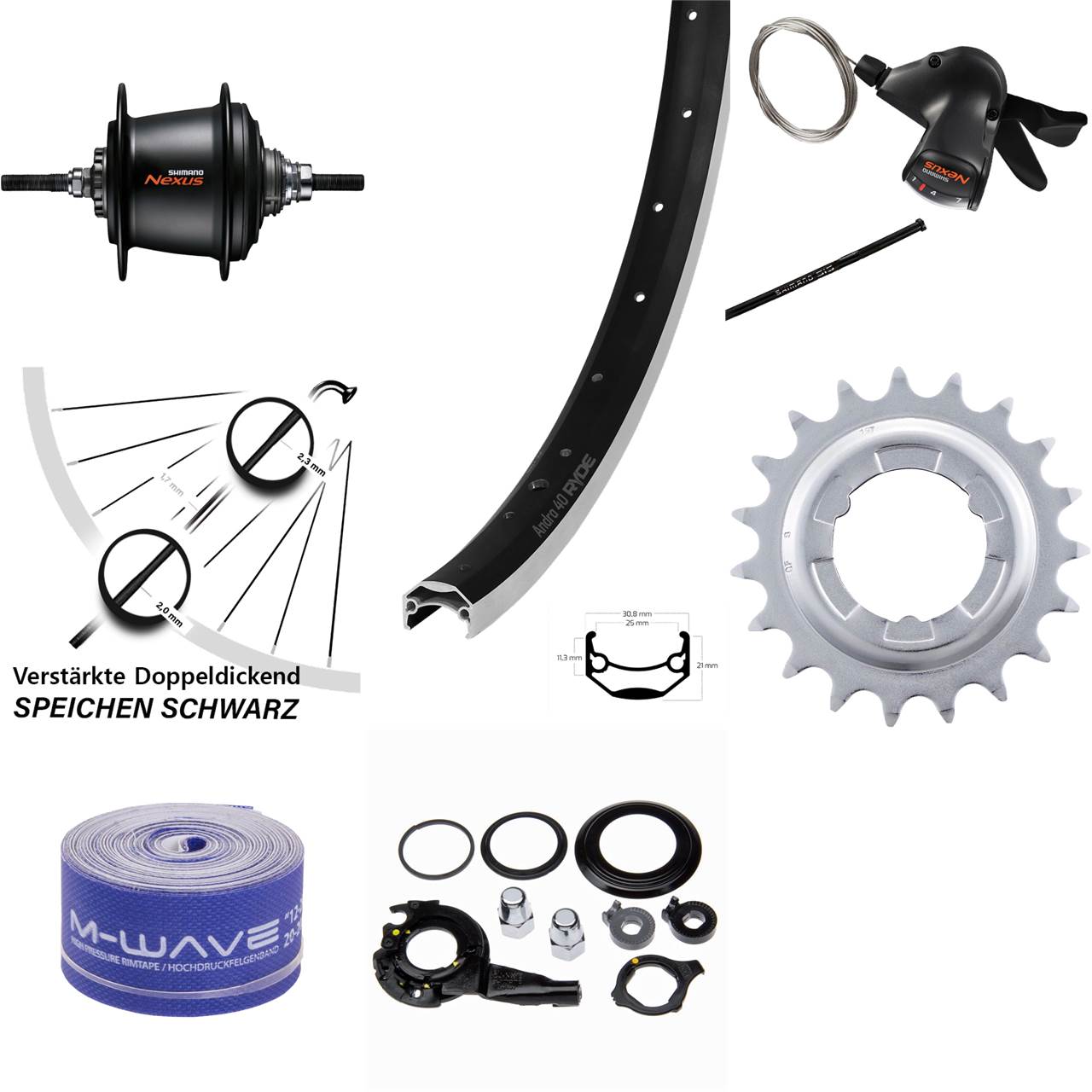 20 Zoll Hinterrad Ryde Andra 40 Shimano SG-C3001 7-Gang schwarz