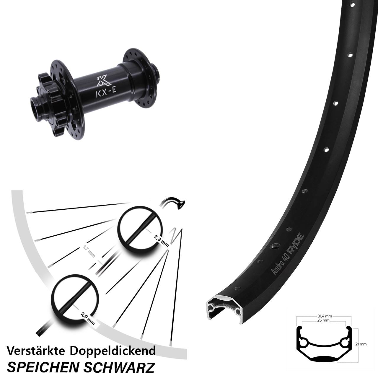 Boost Disc Vorderrad 15x110 28 Zoll Ryde Andra 40 KX-E Heavy Duty