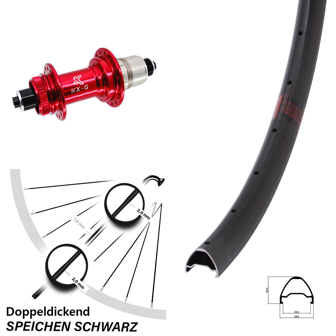 29 Zoll KX-G Clue rot XD-R Hinterrad Centerlock für Schnellspanner