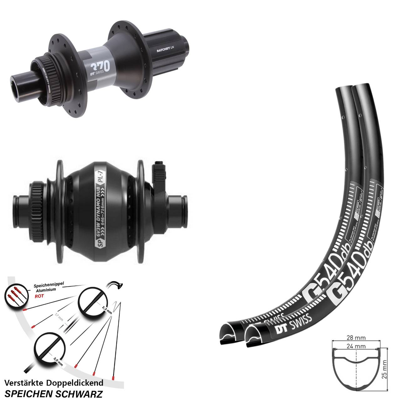 28 Zoll DT Swiss G 540 370 Shutter PL-7 Centerlock Laufradsatz 12x100/142 11-12 fach HG