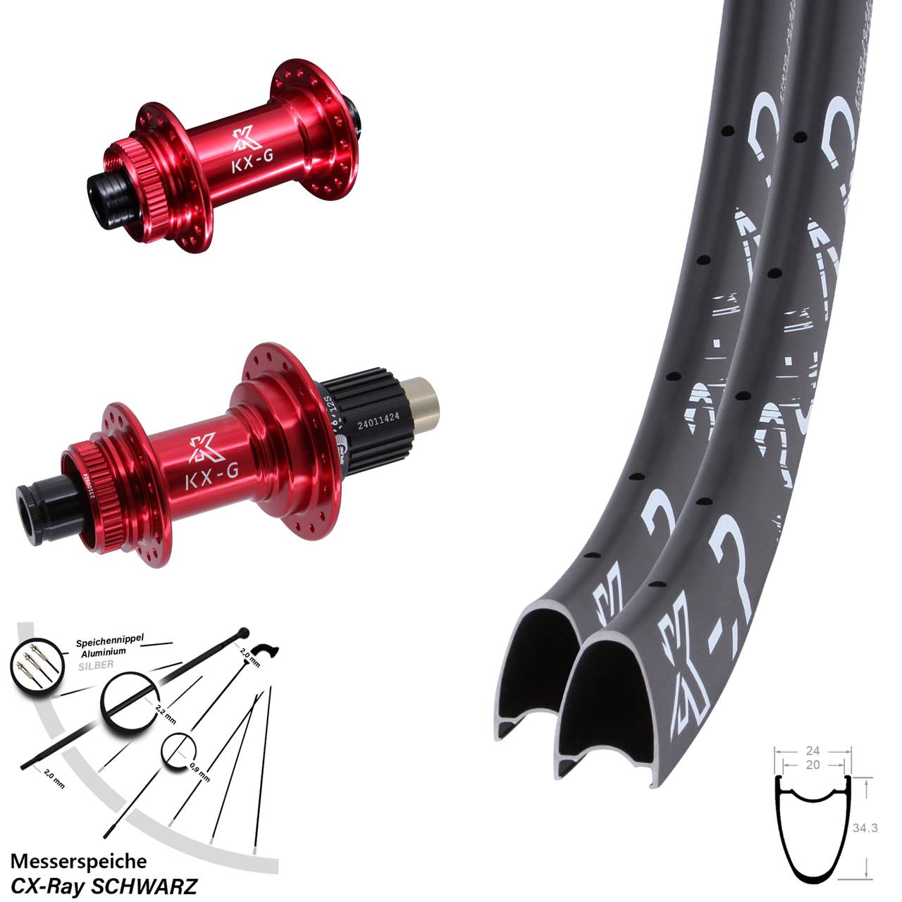 KX-GR Road rot 29 Zoll Disc Laufrad-Satz 12x100/142 CX-Ray Shimano Micro Spline