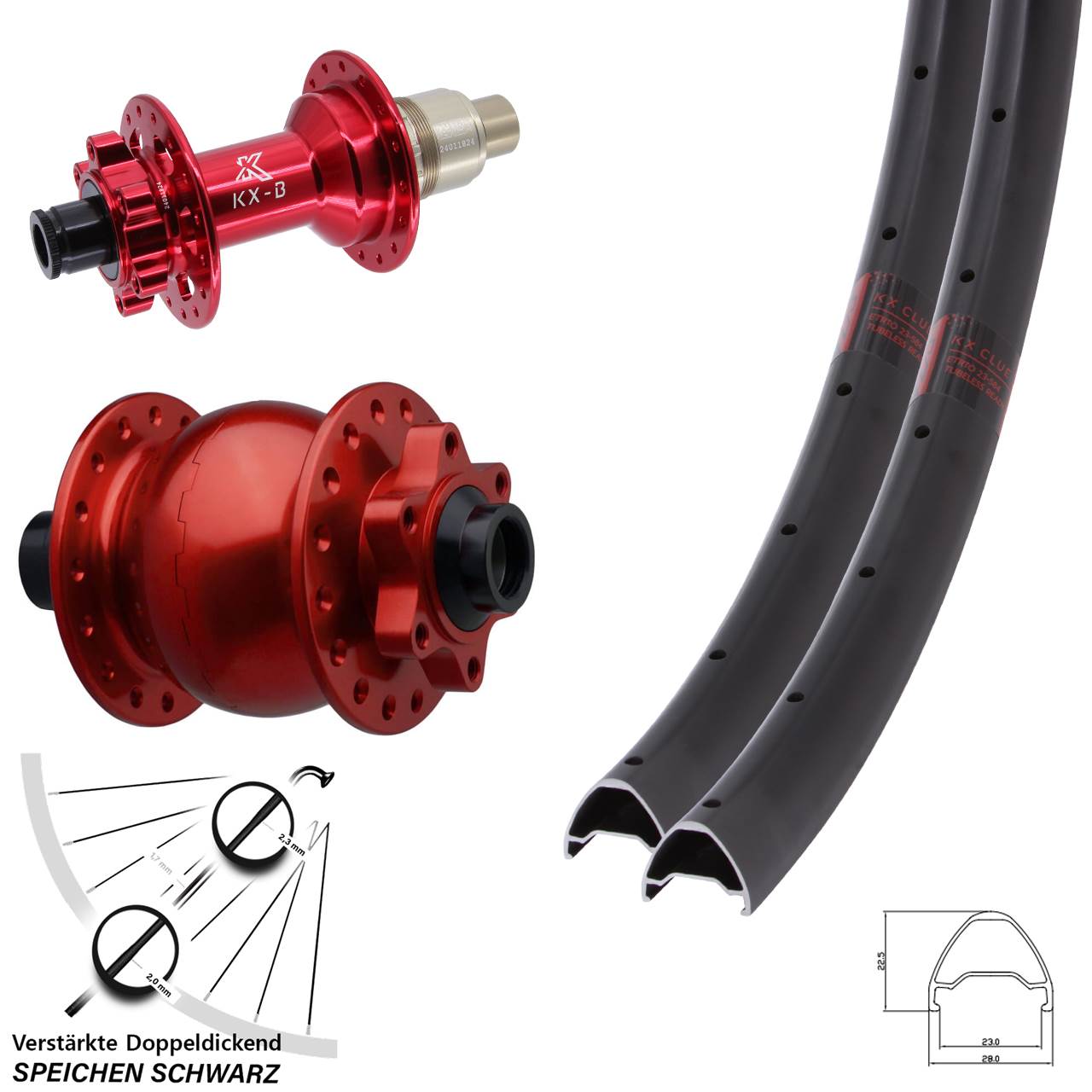 6-Loch Laufradsatz 15x110 12x148 27,5 Zoll KX-B Clue rot SON 28 SRAM XD