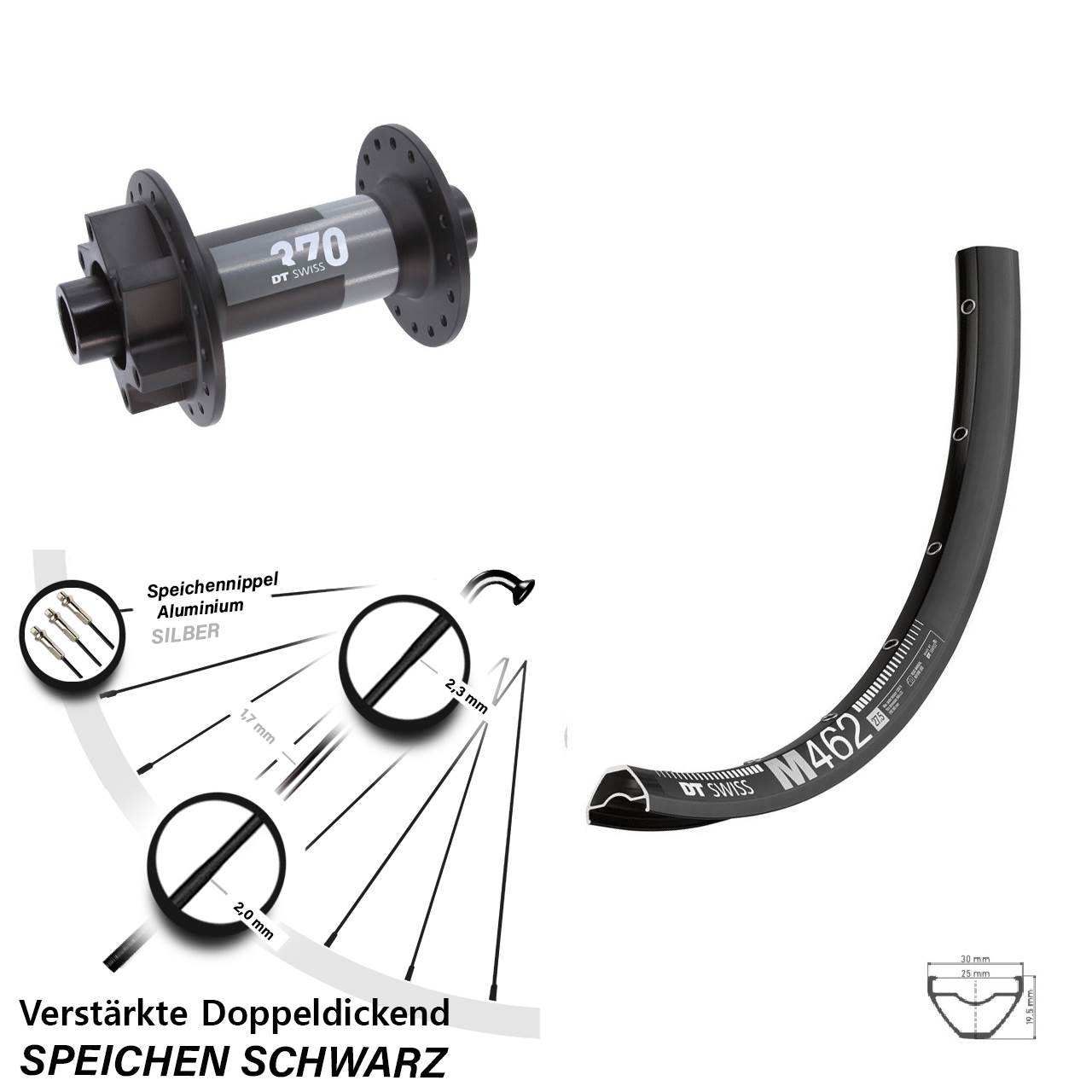 DT Swiss M 462-370 29 Zoll Vorderrad 6-Loch 15x110 Boost