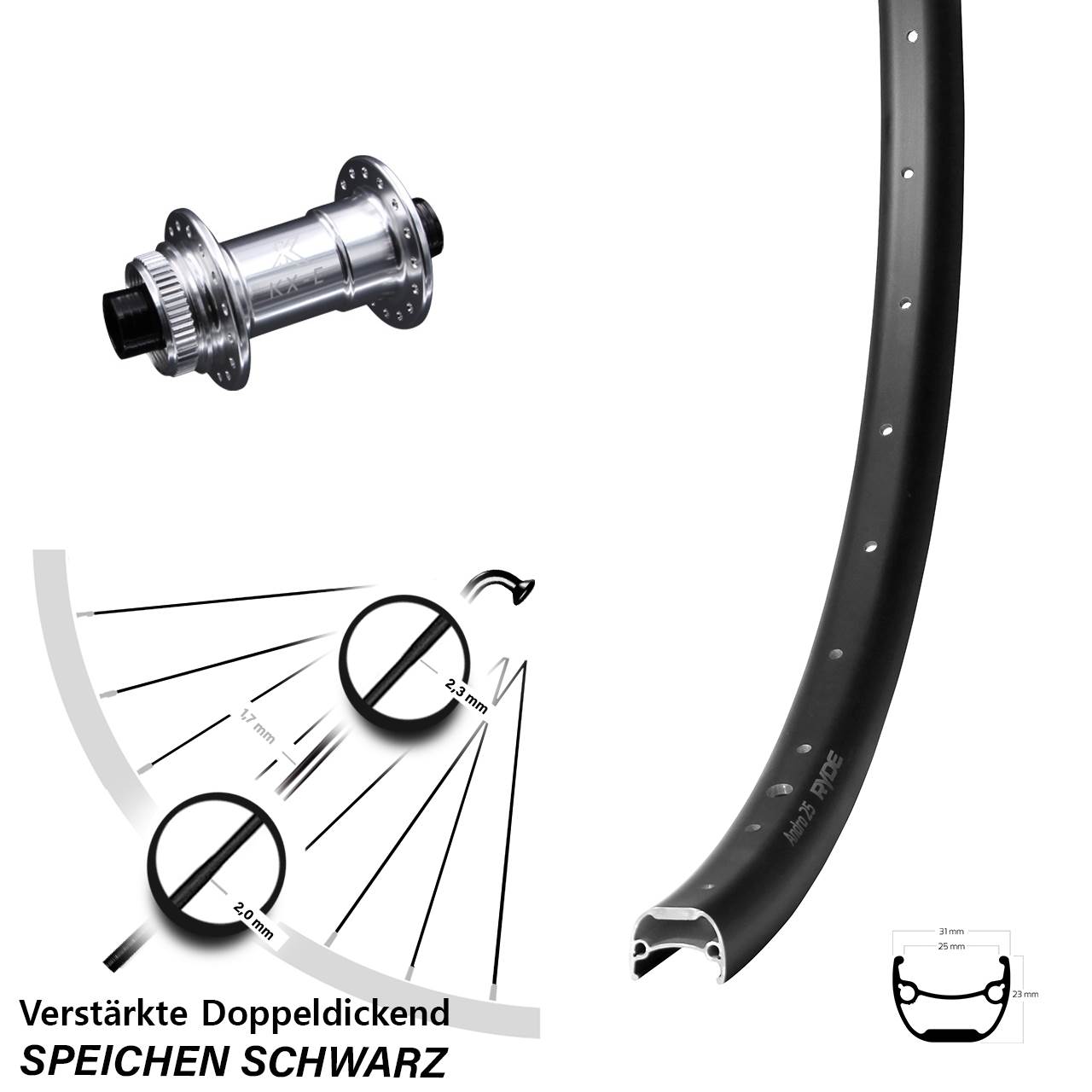 Vorderrad Centerlock 29 Zoll Ryde Andra 25 KX-E 15x100