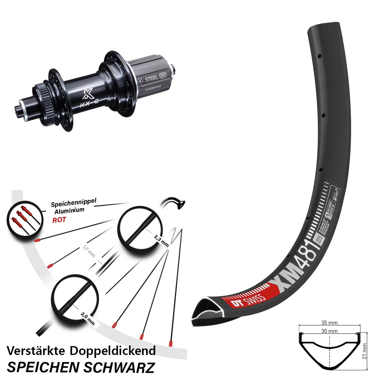 27,5 Zoll DT Swiss XM 481 KX-GS verstärkt Disc Laufrad für Schnellspanner 8-12 fach HG