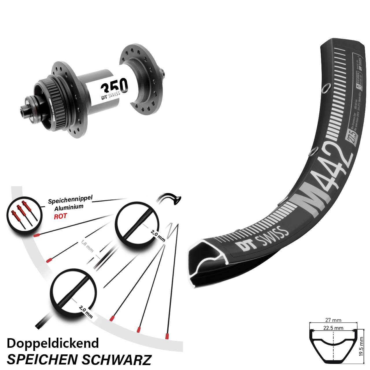 Disc Vorderrad QR 28-29 Zoll DT Swiss M 442-350
